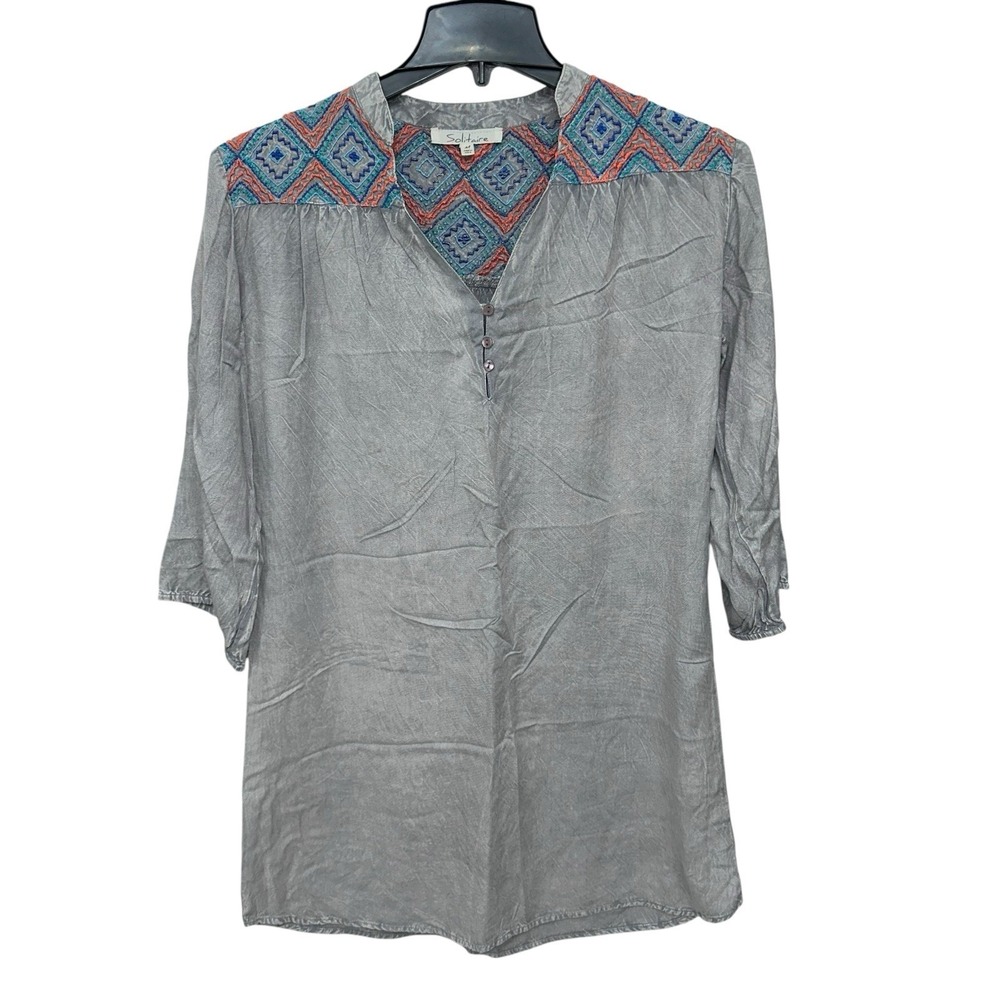 Solitaire Embroidered Boho Rayon Dress Tunic Women's Size Medium‎ 3/4 Sleeves.